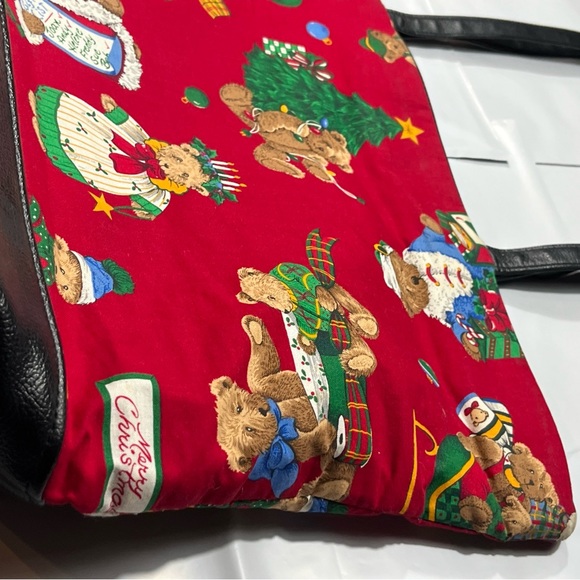 Christmas Teddy BEAR TOTE BAG RED Green cotton Tree gift Santa holiday 13”x19” - Picture 14 of 16